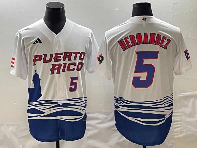 Men 2023 World Cub Puerto Rico #5 Hernandez White Nike MLB Jersey1->more jerseys->MLB Jersey